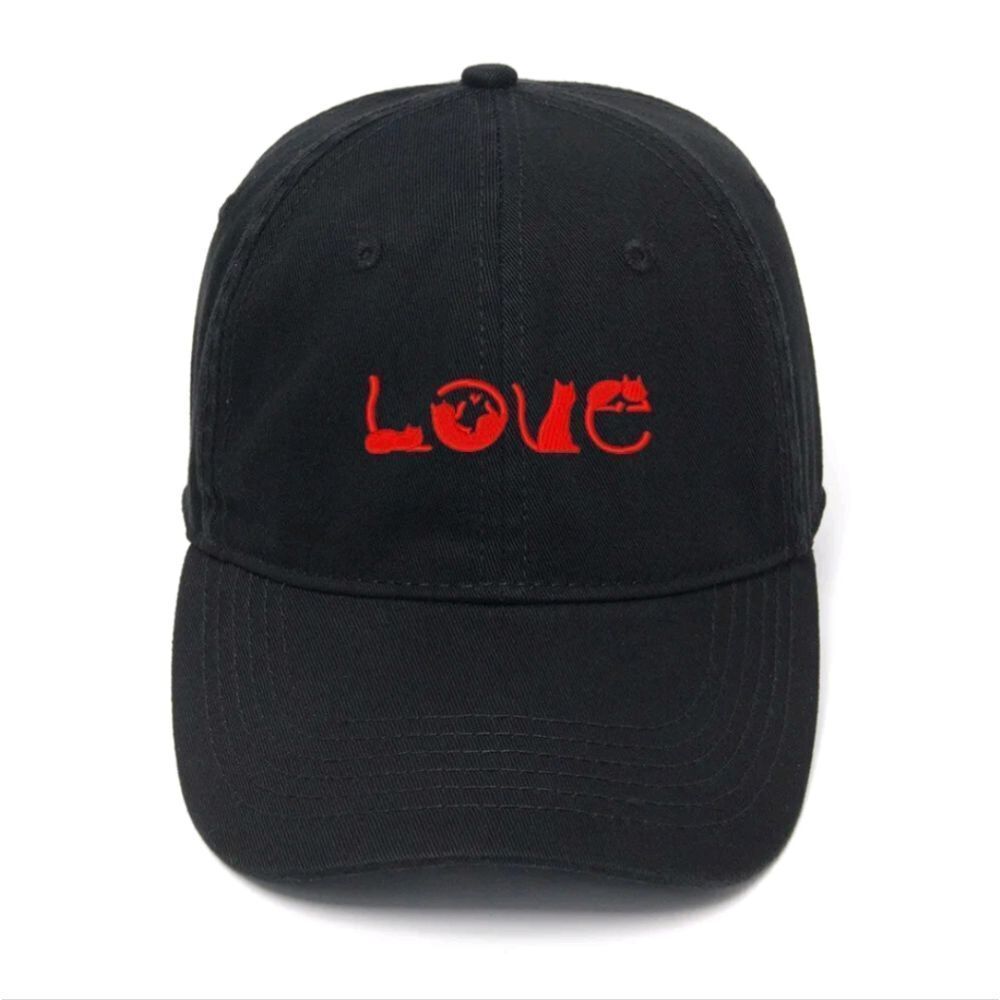 Love Cats Embroidered Hat: Creative Affection, Playful Typography, Comfortable F